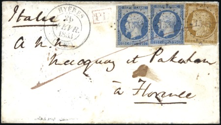 Stamp of France 1851-53, Etude sur pages de 4 lettres pour la TOSC