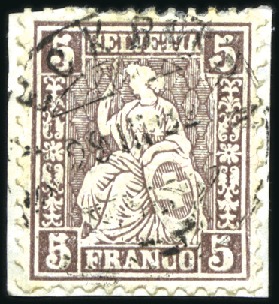 Stamp of Switzerland / Schweiz » Sitzende Helvetia Gezaehnt » Briefmarken 1881 Faserpapier 5C braun-lila, Faserpapier, Plattenfehler 2.02: Do