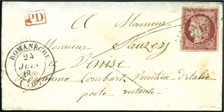 Stamp of France 1849 1F carmin bien margé, obl. PC2717 sur lettre 