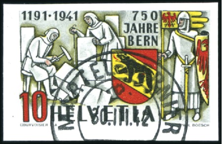 1941 750 Jahre Stadt Bern 10C dunkelgrau/rot, UNGE