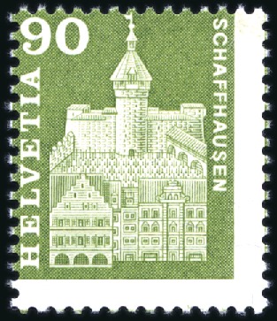 1960 Baudenkmäler, 90C olive mit Doppelprägung und