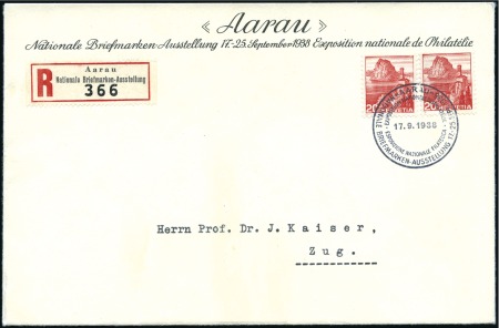 1938 San Salvatore 20C rot, zwei Marken entwertet 