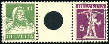 1927 Zwischensteg mit grosser Lochung: 10C grün + 