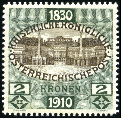 Stamp of Austria » 1890-1918 Issues  1910 Birthday Issue 2kr colour proof in bluish gre