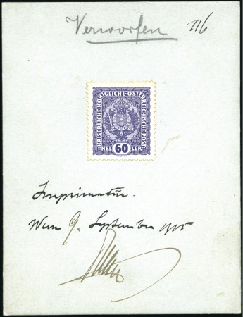 Stamp of Austria » 1890-1918 Issues  1916-18 Definitives Imprimatur card with UNISSUED 