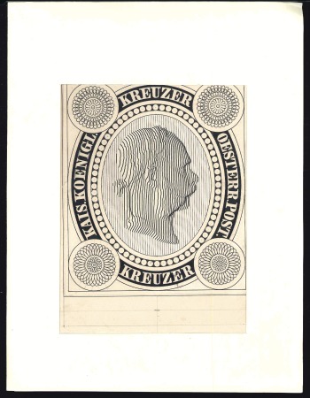 1890 Franz Joseph enlarged hand-drawn pen & ink de
