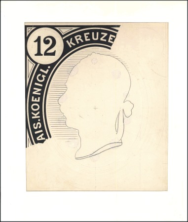 1890 Franz Joseph enlarged hand-drawn pen & ink es