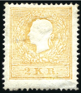 1859 2kr light orange, type II, mint, perf thins a