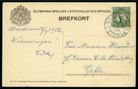 Stamp of Olympics » 1912 Stockholm » LBR. / STADION Cancels 14th DAY: 1912 (Jul 12) "STOCKHOLM / LBR. / STADION" special cancel