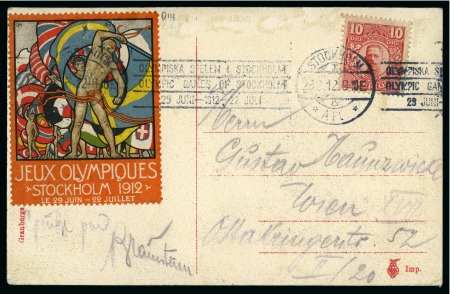 1912 (Jun 28) Picture postcard with official vignette in French tied by the Olympic slogan roller cancel