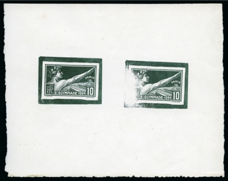 Stamp of Olympics » 1924 Paris » Essays and Proofs 1924 10c Artist's proof (stage 2, without "FRANCE" and sun rays above arm) in dark green