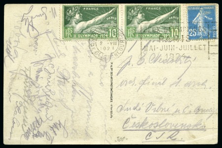 Stamp of Olympics » 1924 Paris » Covers and Cancellations 1924 (Jul 2) Picture postcard signed by 15 members of the Czech football team