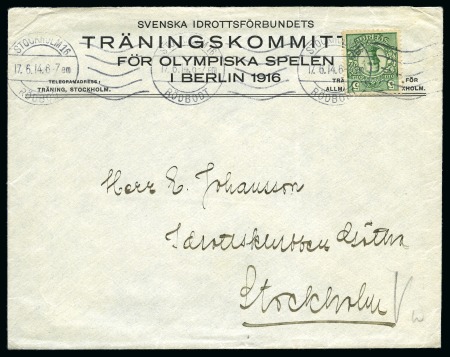 Stamp of Olympics » 1916 Berlin "Swedish Sports Federation Training Committee for the Olympic Games in Berlin 1916" printed envelope