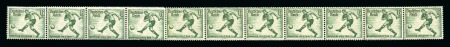 1936 Olympic Football 6pf + 4pf green mint coil strip of eleven