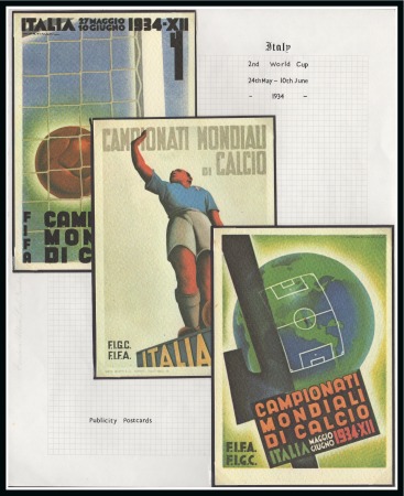 1934 WORLD CUP: Collection written up in an album with World Cup frankings, postcards, autographs, etc.