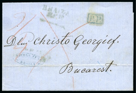 Stamp of Romania » Postal History » Wallachian Bilinear Cyrillic Handstamps Braila - Ibraila : 1862 Fully paid cover from Braila to Bucharest 