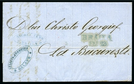 Stamp of Romania » Postal History » Wallachian Bilinear Cyrillic Handstamps Braila - Ibraila : 1862 Cover from England /Manchester  o Bucharest via Galatz 