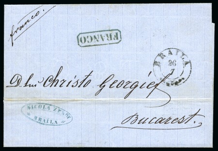 Stamp of Romania » Postal History » Double-circle Datestamps Braila - Ibraila : 1866 Cover from Braila to Bucharest showing double-circle 