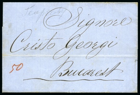 Stamp of Romania » Incoming Mail to Romania 1864 cover from Constantinople Russian Levant office to Bucurest