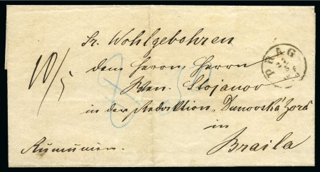 Stamp of Romania » Incoming Mail to Romania 1859 cover from Prag to Braila showing single-circle black 'PRAG' postmark