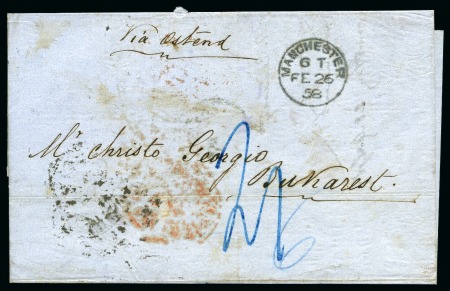 Stamp of Romania » Incoming Mail to Romania 1858 cover sent from Manchester via Ostern  to Bucurest