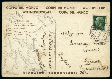 1934 WORLD CUP: Official publicity postcard signed by the Hungary team