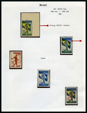 1950 WORLD CUP: Collection written up in an album with stamp proofs, autographs, postcards, etc.