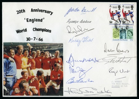 Stamp of Topics » Sport and Games » Football 1966 WORLD CUP: Home made "20th Anniversary" cover signed by the England team incl. Bobby Moore