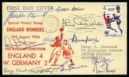 Stamp of Great Britain » Queen Elizabeth II 1966 World Cup Winners 4d on illustrated first day cover signed by the England team incl. Bobby Moore