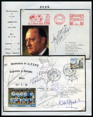 1990-2012 WORLD CUPS: Collection written up in 8 albums incl. autographs, stamps, covers, postcards, publicity, etc.,