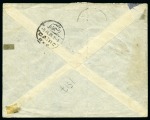 1926 Nejd First Handstamp: 5Pa. with black, red and violet handstamps, each in blocks of 4, and with the blue handstamp (2 pairs), on registered cover from Jeddah