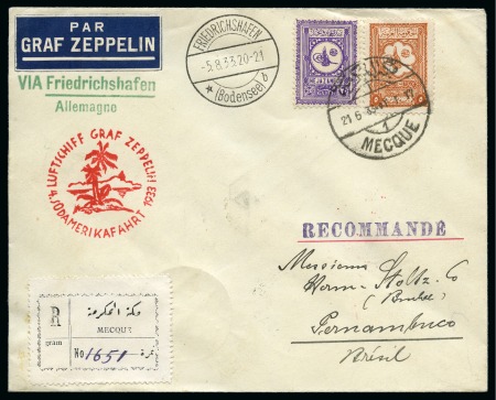 Stamp of Saudi Arabia » 1926-1932 Hejaz & Nejd 1933, Zeppelin 4th S. America Flight: Registered cover