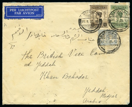 1935 Airmail cover from Batavia (31.1) via Cairo, Kantara