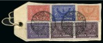 1946 Airmail parcel tag to Switzerland (58 1/2g. rate) nd 1937 registered tag (10g. rate) to Holland