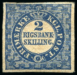 Stamp of Denmark » 2 Rigsbank Skilling 2Rbs Blue, Thiele Printing, plate I, N°59, type 3,