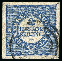 Stamp of Denmark » 2 Rigsbank Skilling 2Rbs Blue, Thiele Printing, plate I, N°43, type 9,