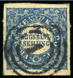 Stamp of Denmark » 2 Rigsbank Skilling 2Rbs Blue, Thiele Printing, plate II, N°77, type 5,