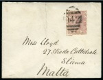 1878 Envelope franked GB QV 2 1/2d rose pl.10 (unoverprinted) to Malta