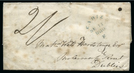 Stamp of Great Britain » Postal History » Pre-Adhesive & Stampless 1810 Entire from Cadiz to Ireland carried by the British