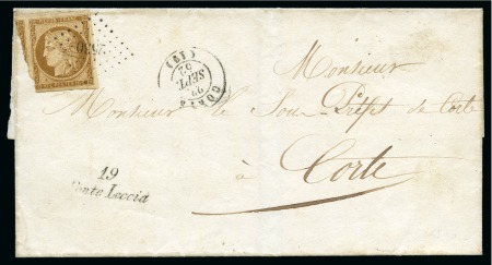 Stamp of France » Type Cérès de 1849-1850 1849, Corse, 10c oblitération grille sur lettre pour