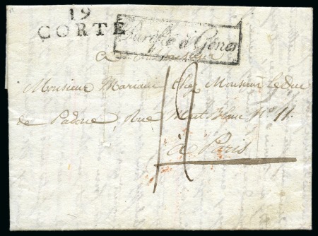 1814 Pli pour Paris avec 19/CORTE cachet et Purifié