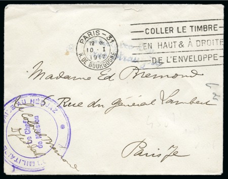 1917, French Military Mission, stampless envelope from "Mission Militaire Francaise au Hedjaz / Le Chef de Mission"