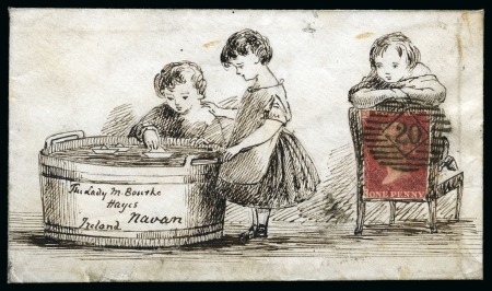 1858 Exquisitely drawn pen & ink design, addressed