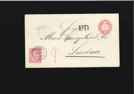 1867-68 10C karminrot Umschlag mit Zusatzfrankatur