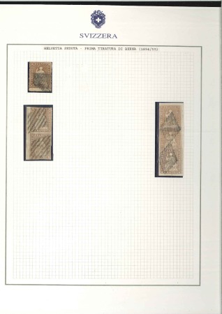 Stamp of Switzerland / Schweiz » Sitzende Helvetia Ungezähnt » 1854-55 Berner Druck (I) B-Ausgabe: Kl. Partie gebrauchte Marken auf Ausste