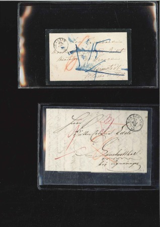 1851-62, Lot 6 Briefe ohne Marke, ins Ausland adre