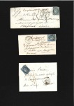 Stamp of France 1849 25c bleu: trois lettres avec taxe 25 dont une