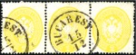 1863 2s Yellow, perf. 14, strip of three neatly ca