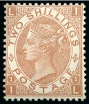Stamp of Great Britain » 1855-1900 Surface Printed » 1867-80 Large Uncoloured Corner Letters, Wmk Spray of Rose 1880 2s Brown pl.1. mint og, a very fine and fresh example of this very rare adhesive