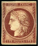 1849 Cérès 1F CARMIN-BRUN, neuf avec gomme d'origine,